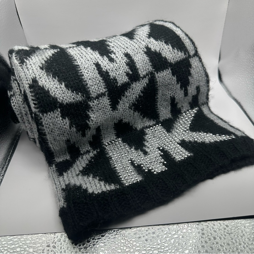 Michael by Michael Kors Black/Gray Monogram Scarf w/ Rhinestone Embellishments